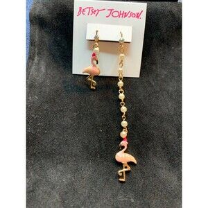 Betsey Johnson Mismatched Dangle Pink Flamingo Earrings